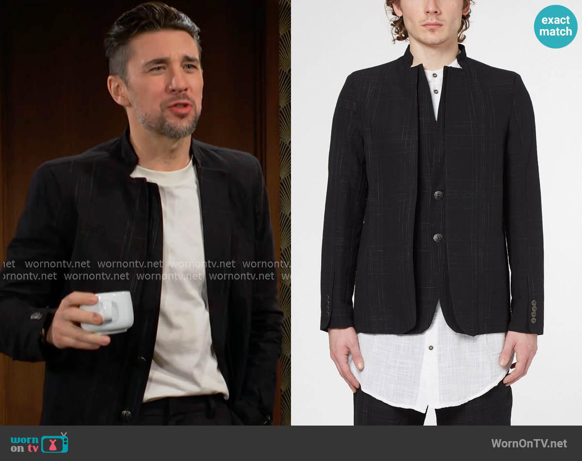 La Haine Inside Us Linen Blend Check Jacket worn by Cane Ashby (Billy Flynn) on The Young and the Restless