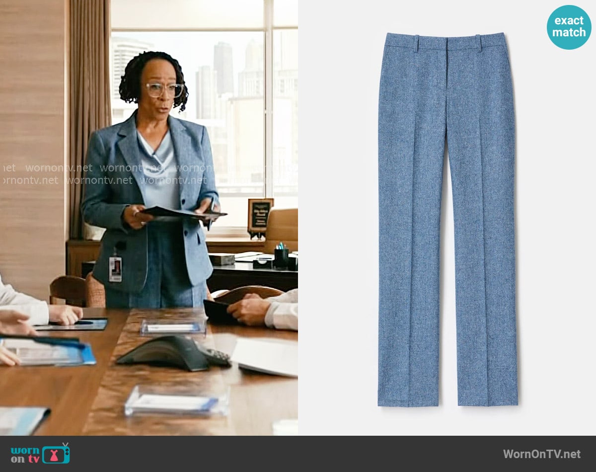 Lafayette 148 New York Donegal Tweed Gates Pant in Bluebell Multi worn by Sharon Goodwin (S. Epatha Merkerson) on Chicago Med