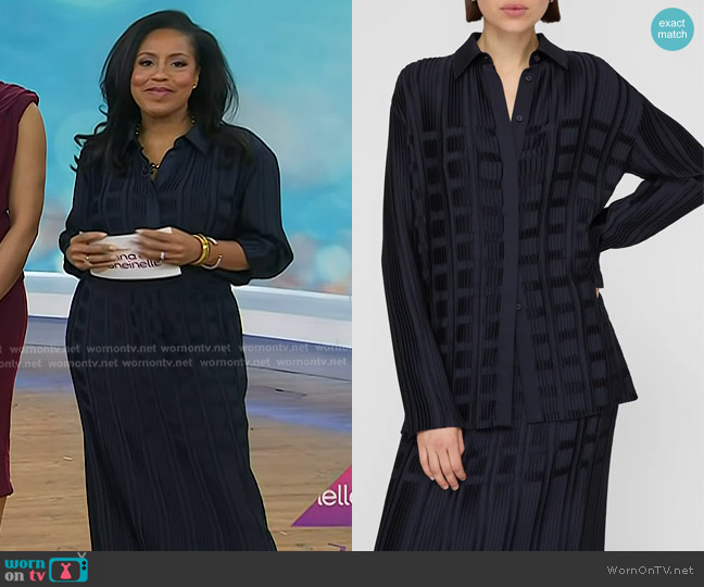 Lafayette 148 NY Basketweave Plissé Recycled Satin Blouse in Ink worn by Sheinelle Jones on Today