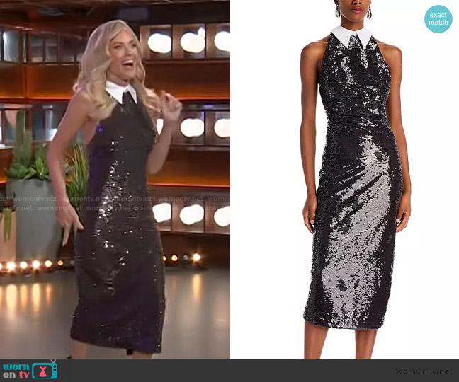 L'Agence Lilith Sequin Contrast Collar Dress worn by Jenny McCarthy on The Kelly Clarkson Show