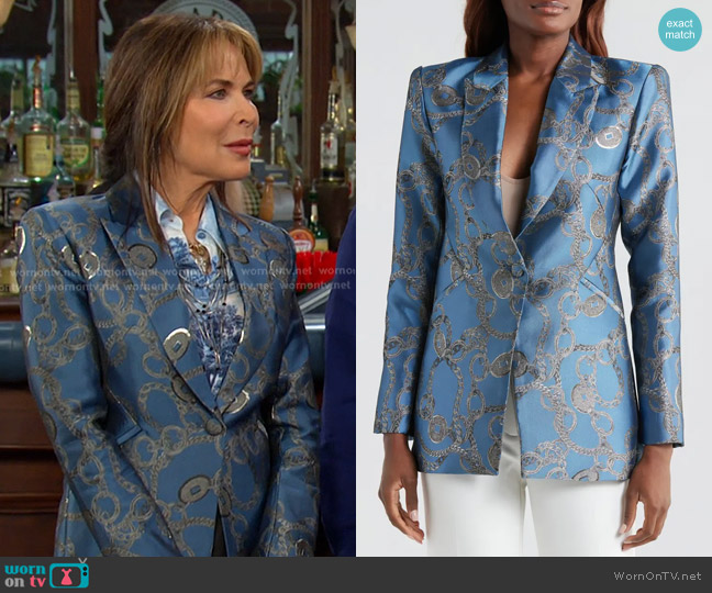 L'Agence Sheila Blazer in Blue Horizon/ Silver Good Luck worn by Kate Roberts (Lauren Koslow) on Days of our Lives