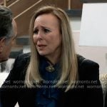 Laura’s teal blue ruffled blouse on General Hospital