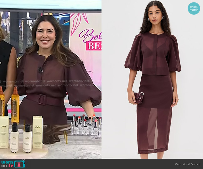 Le Bop Liza Organza Puff Sleeve Top in Mahogany worn by Bobbie Thomas on Today