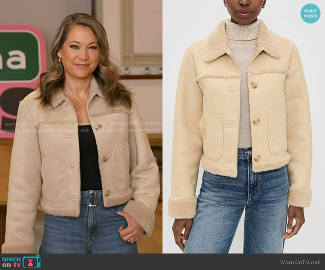 Le Jean Astra Faux Suede Shearling Jacket in Natural worn by Ginger Zee on Good Morning America