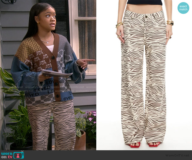 Lioness Top Model Zebra Low Rise Wide Leg Jeans worn by Aaliyah Upshaw (Khali Spraggins) on The Upshaws