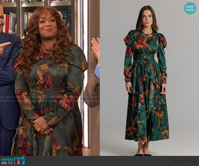 Loup Clothing Floral Forest Dress worn by Sunny Anderson on The Drew Barrymore Show