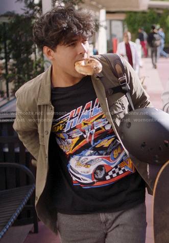 Lucas’s black graphic print tee on Greys Anatomy