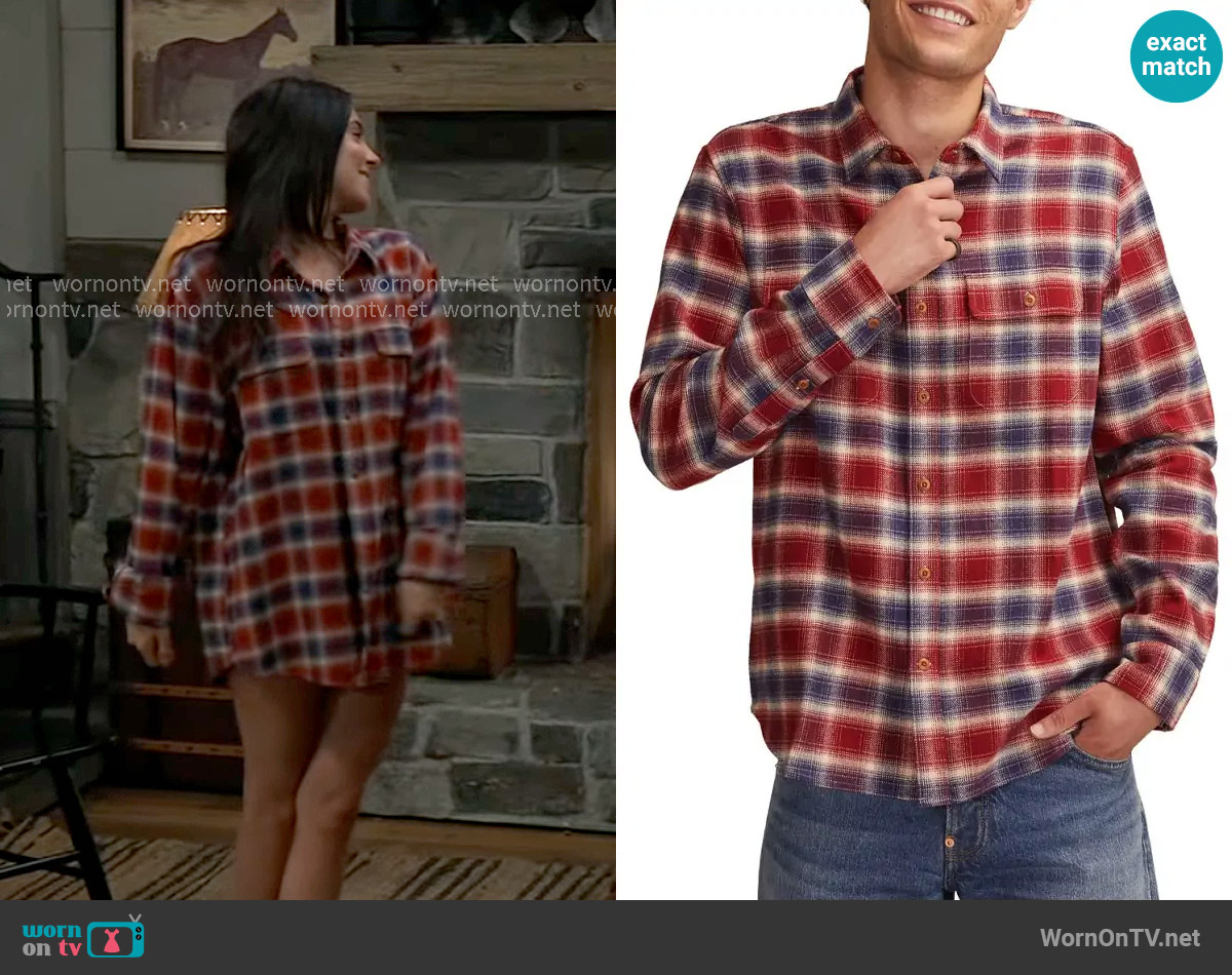 Lucky Brand Cloud Soft Plaid Flannel Button-Up Shirt in Navy Multi worn by Molly Lansing-Davis (Kristen Vaganos) on General Hospital