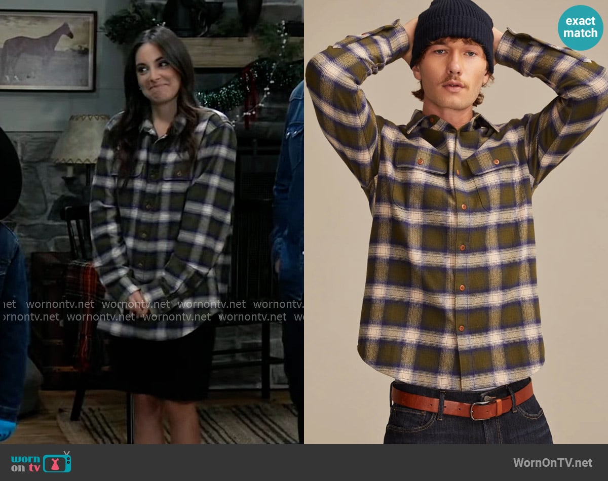 Lucky Brand Cloud Soft Plaid Flannel Button-Up Shirt in Olive worn by Molly Lansing-Davis (Kristen Vaganos) on General Hospital