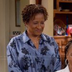 Lucretia’s blue floral print top on The Upshaws