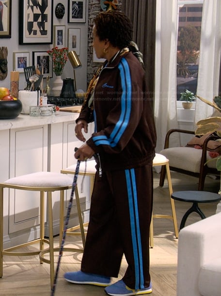 Lucretia’s brown side stripe tracksuit on The Upshaws
