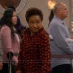 Lucretia’s black lip print blouse on The Upshaws