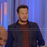 Luke’s navy suede jacket with knit sleeves on American Idol