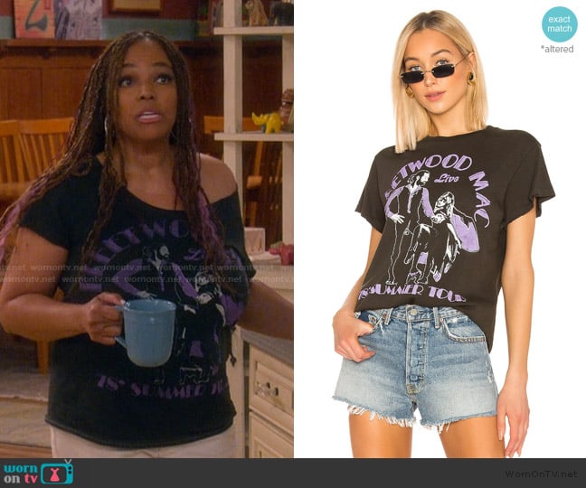 Madeworn Fleetwood Mac '78 Summer Tour Tee worn by Regina Upshaw (Kim Fields) on The Upshaws