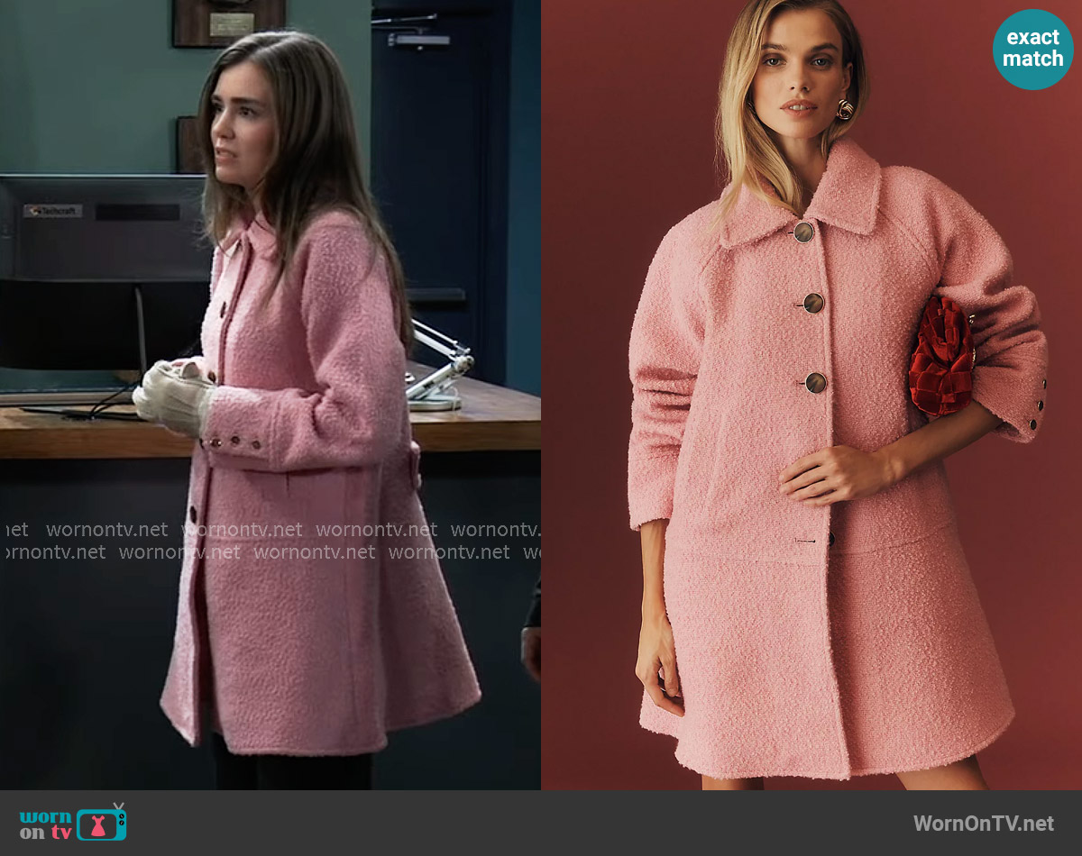 Maeve Wool Blend Drop-Waist Coat in Pink worn by Emma Scorpio-Drake (Braedyn Bruner) on General Hospital