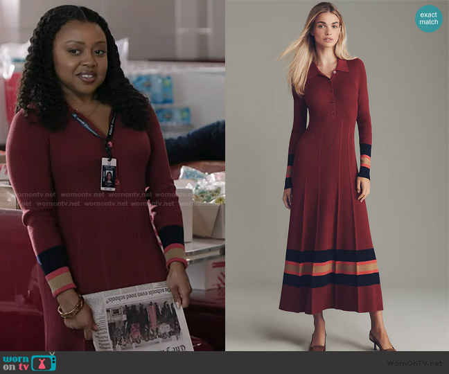 Maeve Pleated Long-Sleeve Midi Sweater Dress worn by Janine Teagues (Quinta Brunson) on Abbott Elementary
