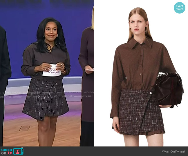 Maje 2-in-1 Mini Dress in Brown worn by Sheinelle Jones on Today