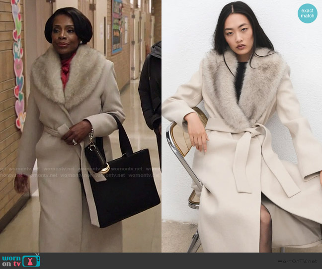 Mango Detachable Collar Manteco Wool Coat worn by Barbara Howard (Sheryl Lee Ralph) on Abbott Elementary