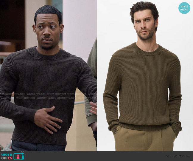 Mango Fine rib-knit cotton sweater worn by Gregory Eddie (Tyler James Williams) on Abbott Elementary