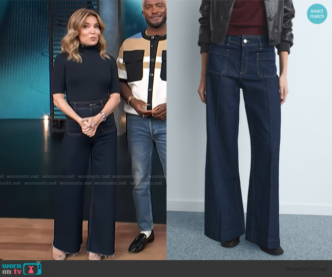 Mango Wide leg jeans with pockets worn by Kit Hoover on Access Hollywood