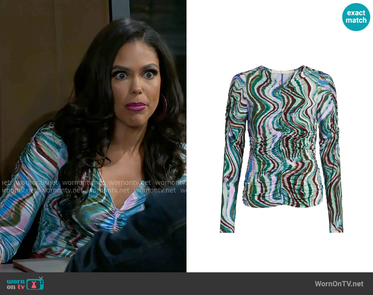 Marie Oliver Brodie Abstract Ruched Jersey Top worn by Dani Dupree (Karla Mosley) on Beyond the Gates