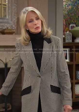 Marlena’s black check long blazer on Days of our Lives