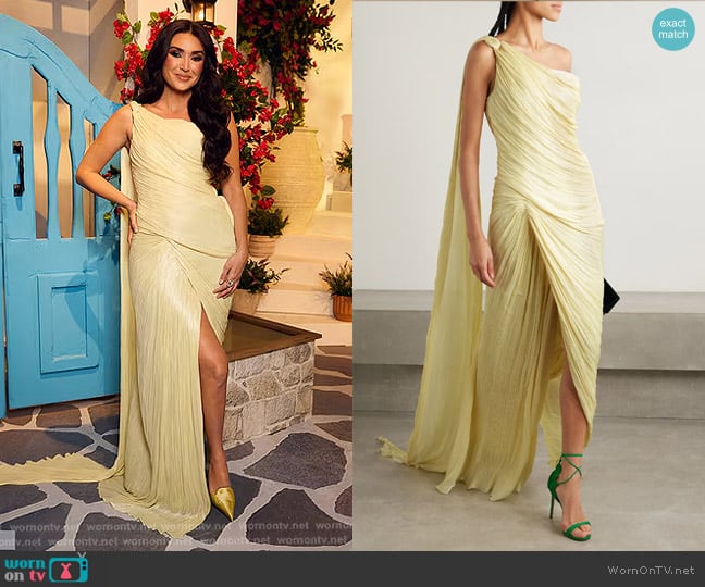 Marmar Halim One-shoulder Draped Plissé-silk Gown worn by Bronwyn Newport on The Real Housewives of Salt Lake City