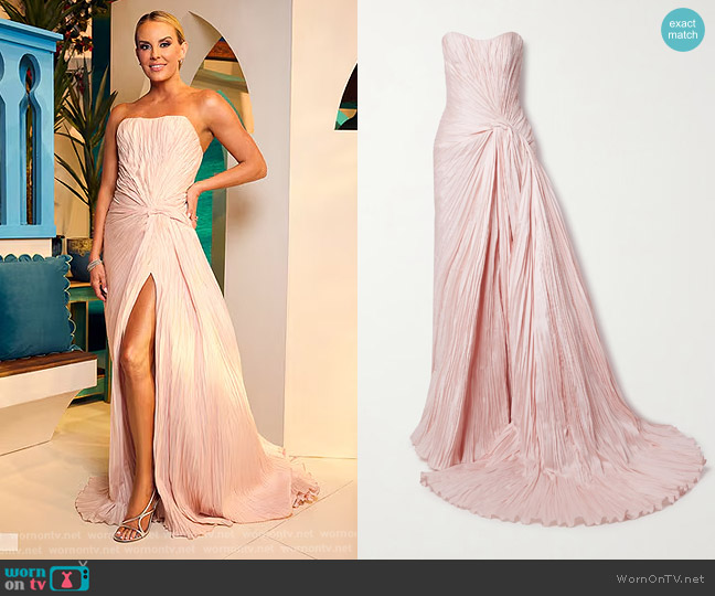 Marmar Halim Strapless Gathered Plissé-taffeta Gown in Pastel pink worn by Whitney Rose on The Real Housewives of Salt Lake City