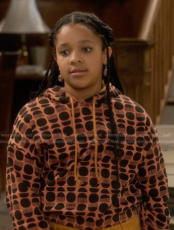 Maya’s orange dot print hoodie on The Upshaws