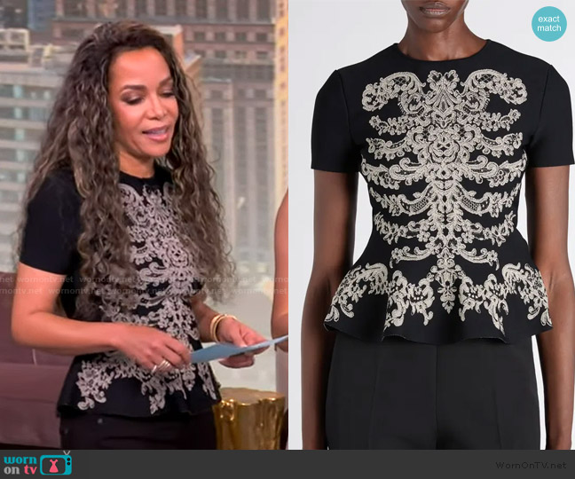McQueen Ribcage Jacquard Peplum Top worn by Sunny Hostin on The View