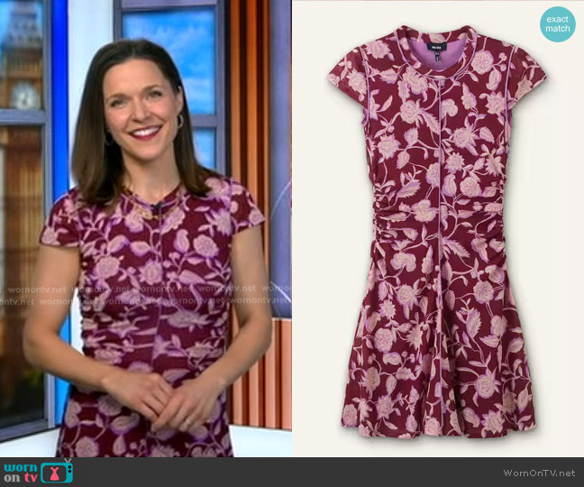 Me + Em Midnight Hibiscus Print Ruched Mini Dress worn by Maggie Rulli on Good Morning America
