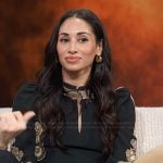 Meaghan Rath’s black printed dress on Access Hollywood
