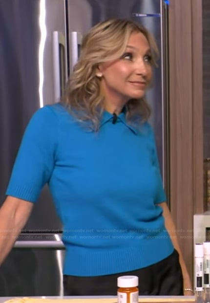 Melina Jampolis’s blue collared sweater on Live with Kelly and Mark