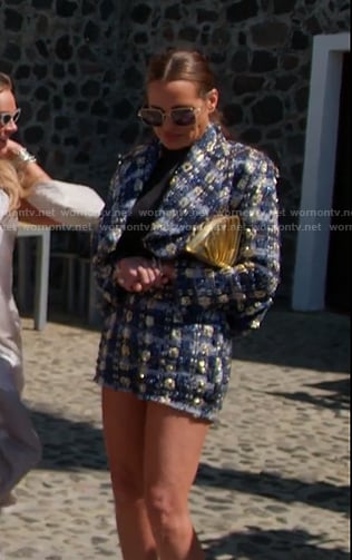 Meredith’s blue tweed jacket and shorts on The Real Housewives of Salt Lake City