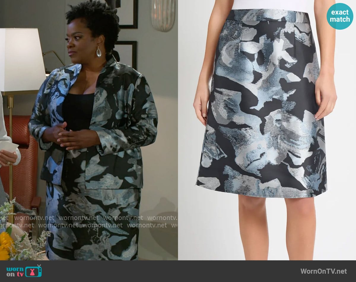 Ming Wang Abstract Floral A-Line Skirt worn by Mona Wilson (Karan Kendrick) on Beyond the Gates