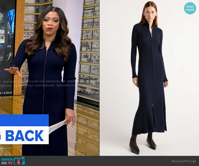 Modern Citizen Janne Ribbed Two-Way Zip Sweater Dress worn by Morgan Norwood on Good Morning America