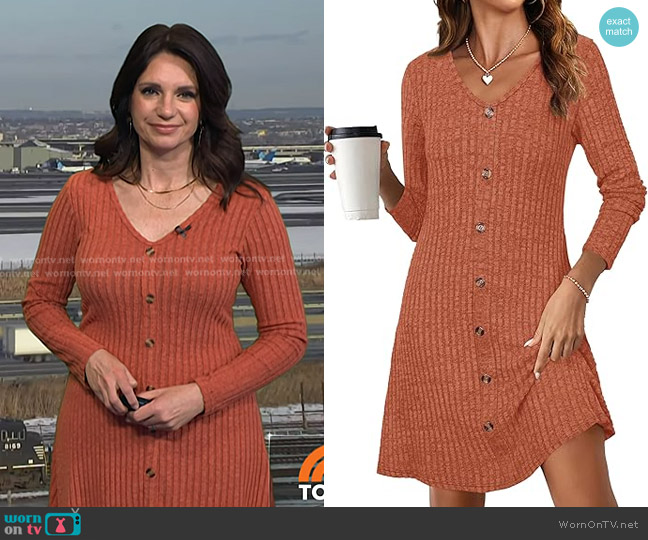 MOLERANI Long Sleeve Ribbed Knit Dresses in Caramel worn by Maria Larosa on Today