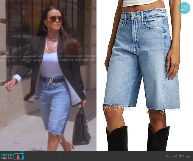 Mother The Half-Pipe Frayed Hem Denim Bermuda Shorts worn by Kyle Richards on The Real Housewives of Beverly Hills