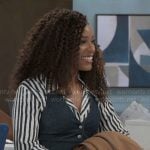 Naomi’s striped shirt and denim jumpsuit on Beyond the Gates