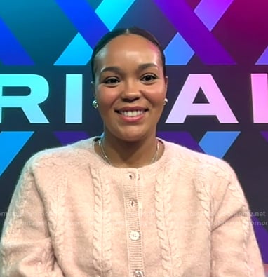 Napheesa Collier’s blush pink knit cardigan on Good Morning America