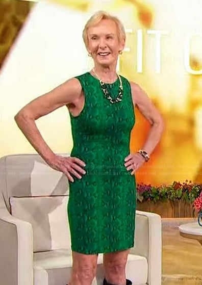 Natalie Grabo’s green snake skin print mini dress on Sherri