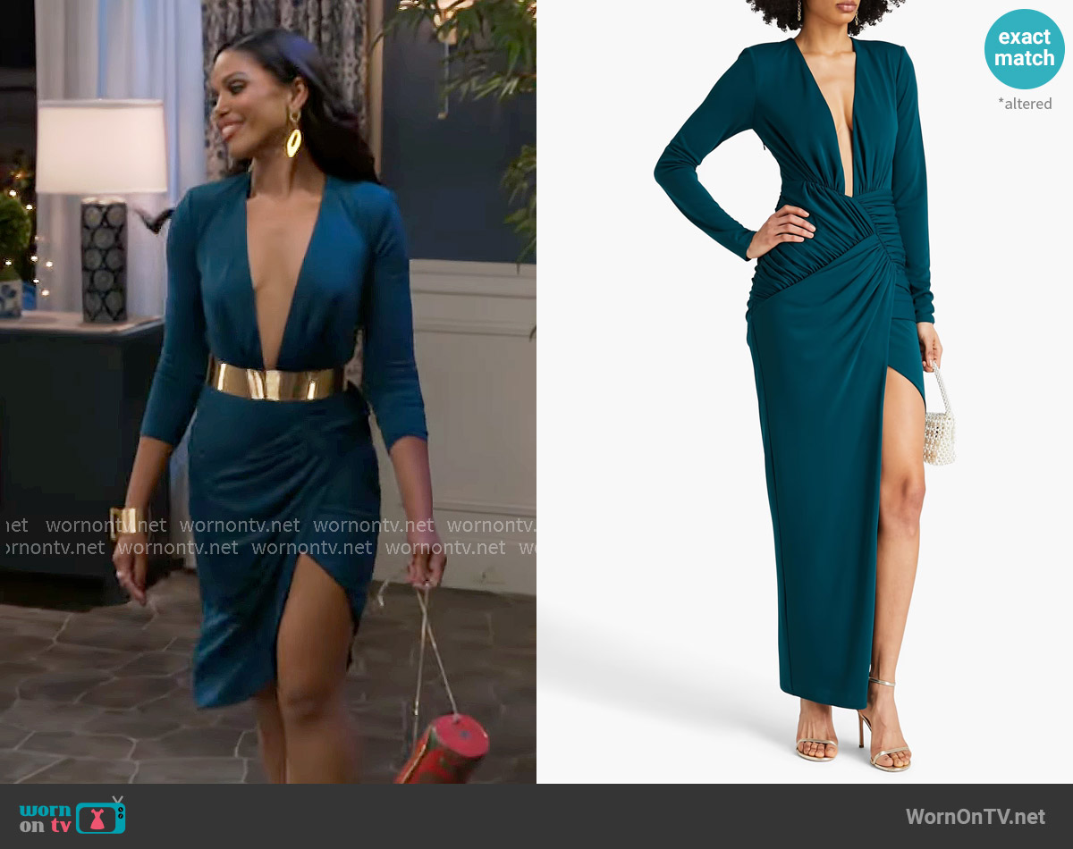 Nicholas Stretch-crepe gown worn by Dani Dupree (Karla Mosley) on Beyond the Gates