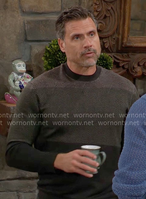 Nick’s grey colorblock sweater on The Young and the Restless