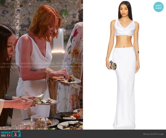 Norma Kamali Maria Cropped Top in Snow White worn by Whitney Rose on The Real Housewives of Salt Lake City
