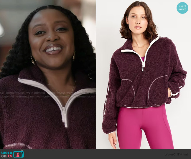 Old Navy Loose Sherpa Quarter-Zip Pullover worn by Janine Teagues (Quinta Brunson) on Abbott Elementary