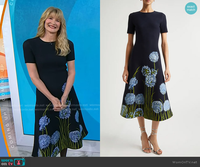 Oscar de la Renta Allium Jacquard Knit A-Line Dress in Night Sky worn by Laura Dern on Today