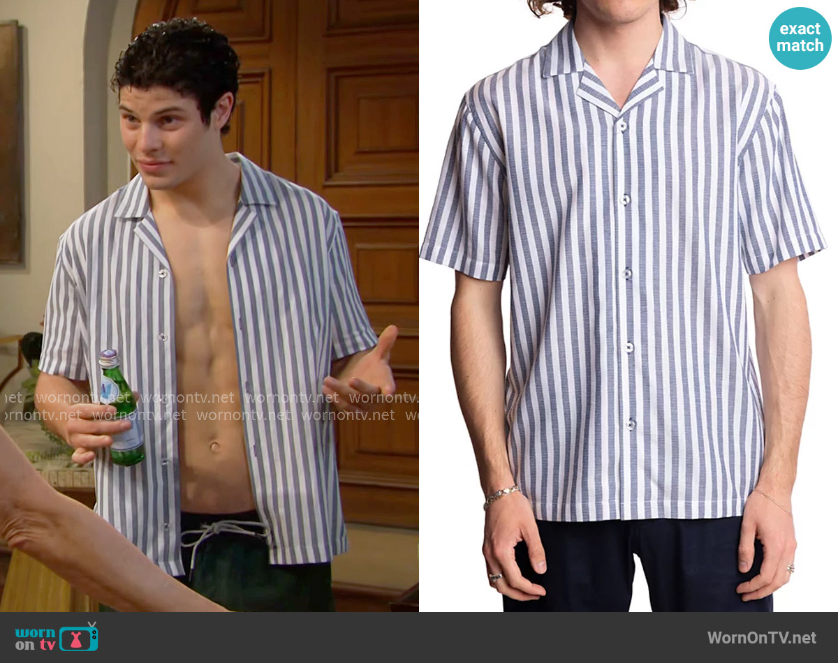 Paisley & Gray Short Sleeve Striped Button-Front Camp Shirt worn by RJ Forrester (Brayan Nicoletti) on The Bold and the Beautiful