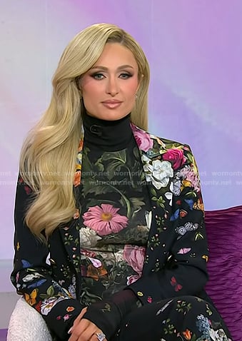 Paris Hilton’s black floral print top and blazer on Today