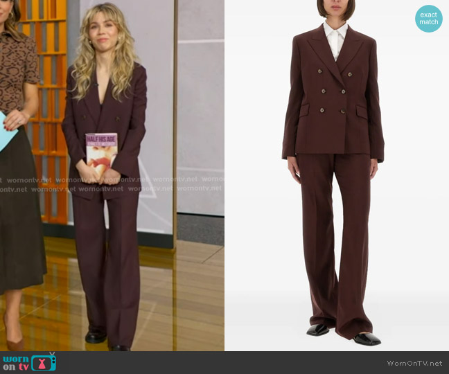 Paul Smith A Suit To Travel In Double-breasted Blazer in Burgundy worn by Jennette McCurdy on Good Morning America