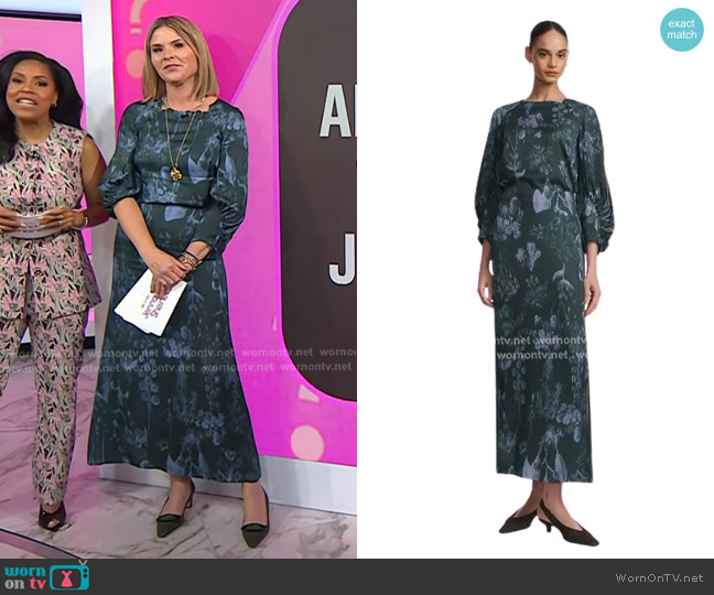 Pearl by Lela Rose Floral Print Top in Teal worn by Jenna Bush Hager on Today